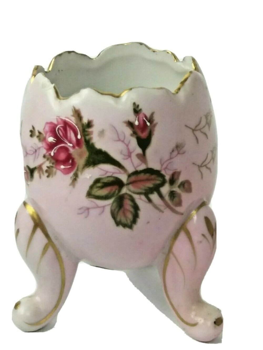 Napcoware Pink Porcelain Cracked Egg Vase Footed Roses Vintage Japan